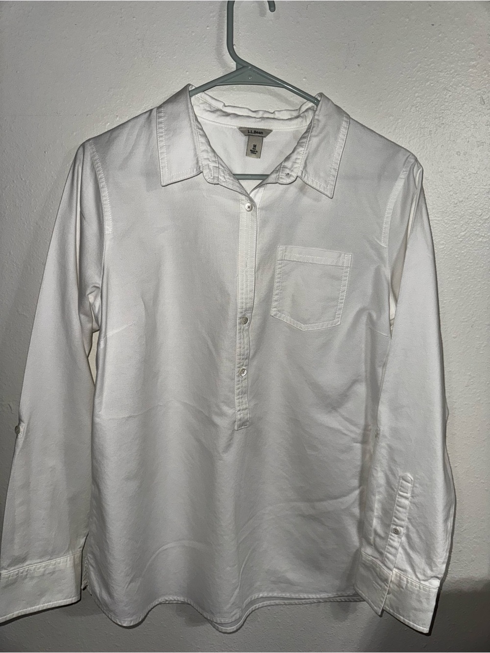 L.L. Bean White Button-Front Long-Sleeve Shirt